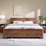 T4TREAM Farmhouse King Bed with Headboard and Storage Bench, Rustic Wood Platform Bed with 80" Storage Chest w/ 4 Large Drawer, Dark Brown - Image 4