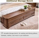 T4TREAM Farmhouse King Bed with Headboard and Storage Bench, Rustic Wood Platform Bed with 80" Storage Chest w/ 4 Large Drawer, Dark Brown - Image 5