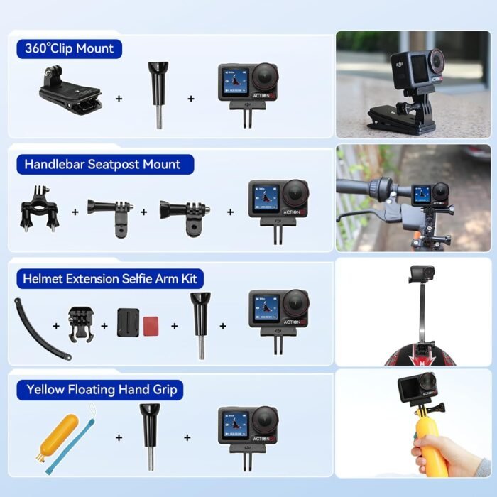 DJI Osmo Action 5 Pro Standard Combo,with 58 Piece Accessory Kit and 2 Extra Batteries + 64GB Card - Waterproof Action Camera with 1/1.3" Sensor, 4K/120fps Video, Action Camera 4K Ideal for Sports - Image 4