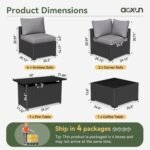 Aoxun 8 Piece Patio Furniture Set with 44” Fire Pit Table Wicker Rattan Patio Sectional Sofa Set Outdoor Seating Furniture with Thickened Cushion, Grey - Image 5