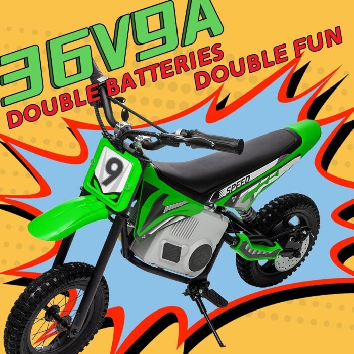 KerryYoo 36V 350W Electric Dirt Bike for Kids 8-14, Up to 16MPH Off-Road Electric Motorcycle with Explosion-Proof Tires, Twist Grip Throttle, Spring Suspension,Kids Ride On Dirtbike(Green) - Image 3