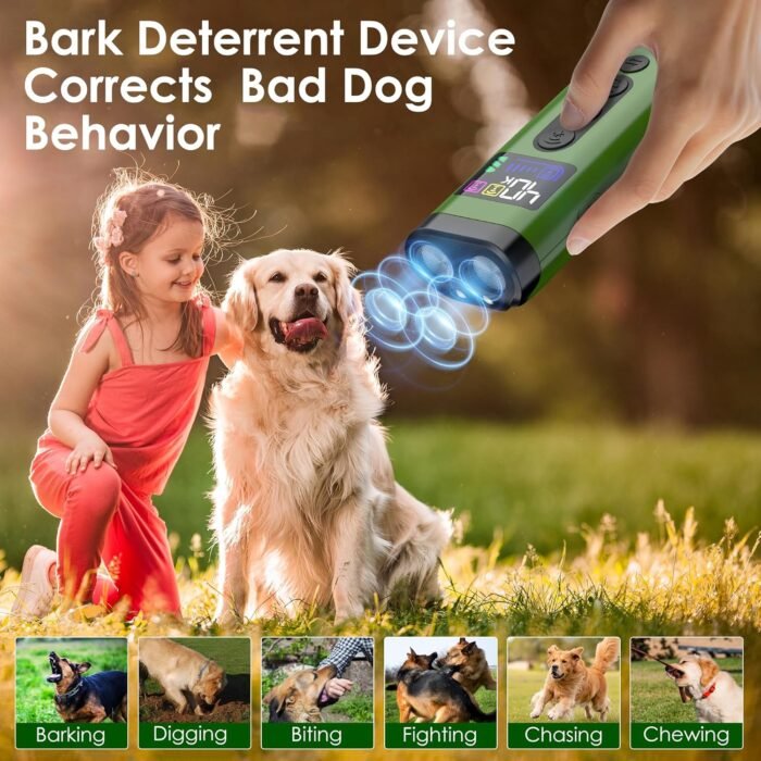 Dog Bark Deterrent Device, 65 FT Range,3X Ultrasonic Bark Deterrent Device & Ultrasonic Dog Trainer - Anti-Barking Device with Color Display, Safe & Effective Alternative to Bark Collars - Green - Image 7