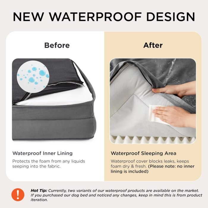 Bedsure Orthopedic Dog Bed Medium Size Dogs - Washable Medium Dog Cat Bed Waterproof, Comfort Pet Couch Sofa with Washable Removable Cover, Pets Bed with Nonskid Bottom, Grey, 28" - Image 5