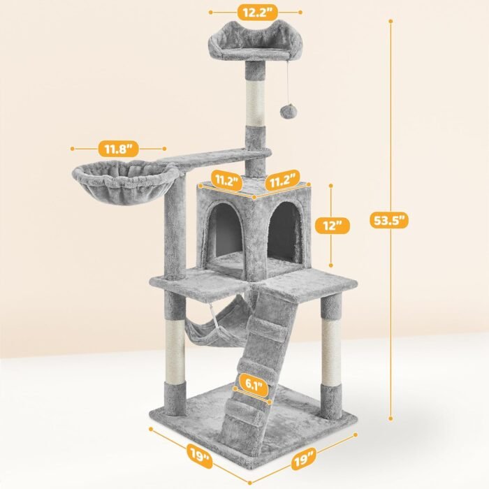Yaheetech Cat Tree Tower Kitten Condo Scratching Post with Hammock Basket 54in - Image 4