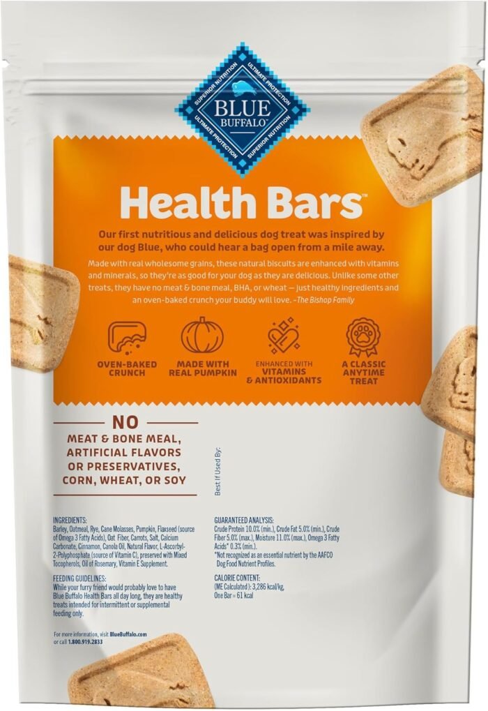 Blue Buffalo Health Bars Crunchy Dog Biscuits, Oven-Baked With Natural Ingredients, Pumpkin & Cinnamon, 16-oz Bag - Image 3
