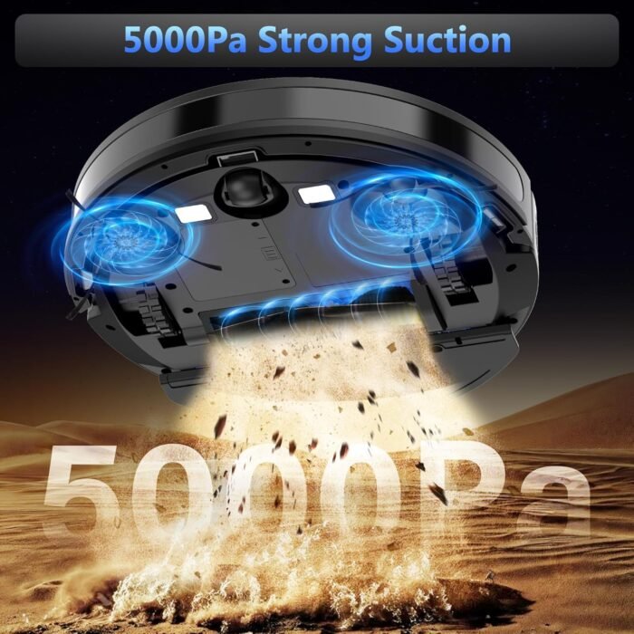 Tikom Robot Vacuum and Mop Combo, 5000Pa Robotic Vacuum Cleaner, 150 Min Max, App & Remote Control, Ideal for Hard Floor, Carpet, Pet Hair, Self-Charge(G8000 Max) - Image 3