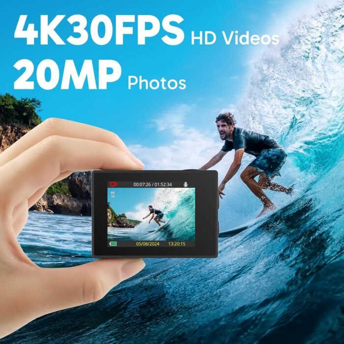 AKASO EK7000 4K30fps Action Camera with 64GB MicroSDXC U3 Memory Card Accessories Kit Bundle Ultra HD 131FT Waterproof Underwater Camera EIS WiFi Remote Control 4X Zoom, Black - Image 3
