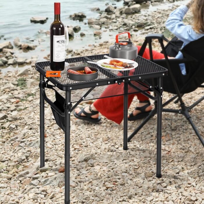 REDCAMP Small Folding Grill Table for Outside, 3 Heights Adjustable Lightweight Portable Metal Aluminum Outdoor Grill Table for Camping Picnic Cooking BBQ, Black 24x16 inches - Image 3