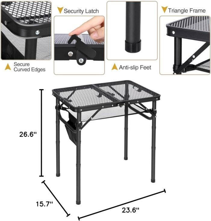 REDCAMP Small Folding Grill Table for Outside, 3 Heights Adjustable Lightweight Portable Metal Aluminum Outdoor Grill Table for Camping Picnic Cooking BBQ, Black 24x16 inches - Image 4