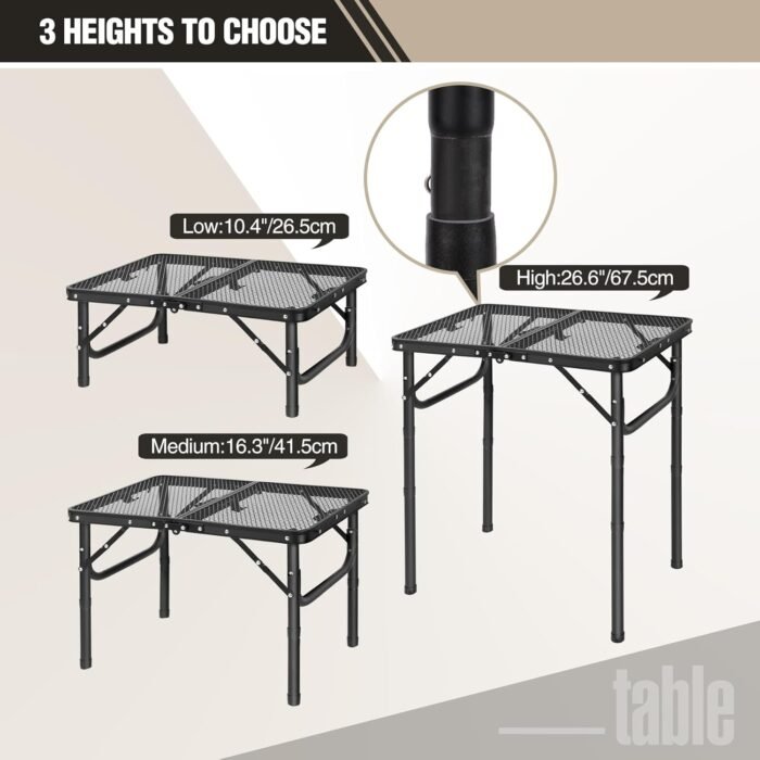 REDCAMP Small Folding Grill Table for Outside, 3 Heights Adjustable Lightweight Portable Metal Aluminum Outdoor Grill Table for Camping Picnic Cooking BBQ, Black 24x16 inches - Image 5