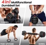 Adjustable dumbbell set,20/35/45/55/70/90lbs Free Weights set with upgraded nut, 4 in 1 Weight Set Used as Kettlebells, Barbell, Push up Stand, Fitness Exercise for Home Gym Suitable Men/Women - Image 3
