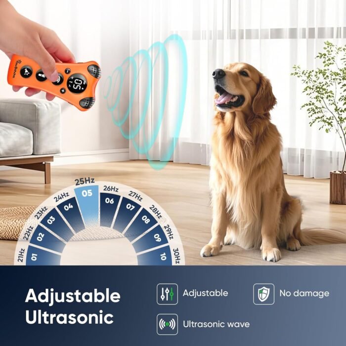 Adjustable Ultrasonic Dog Trainer – World's First Variable Frequency Pet Behavior Corrector with 10 Level Ultra Sound, 18 Dog Whistles, Anti-Bark Flashlight, Humane Dog Deterrent (Orange) - Image 3