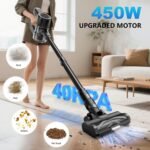 Tikom Cordless Vacuum Cleaner for Home, 40000Pa/450W Stick Vacuum with Charging Wall Dock, Anti-Tangle, Lightweight Handheld Vacuum for Pet Hair, Hard Floor, Carpet, V450 - Image 3