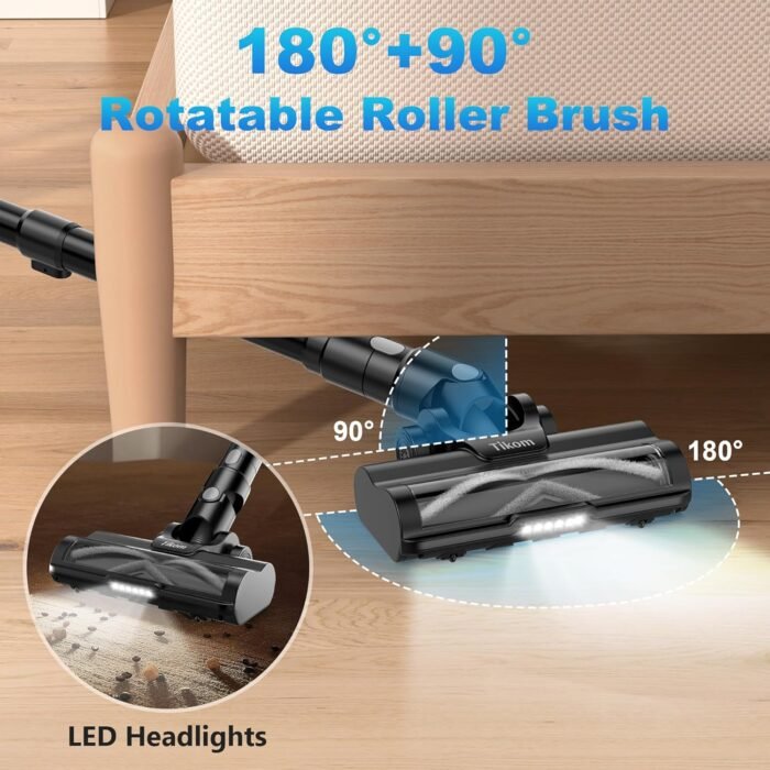 Tikom Cordless Vacuum Cleaner for Home, 40000Pa/450W Stick Vacuum with Charging Wall Dock, Anti-Tangle, Lightweight Handheld Vacuum for Pet Hair, Hard Floor, Carpet, V450 - Image 9