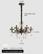 MODIVO 6-Light Crystal Chandelier for Living Room, 60" Chain & 21" Diameter with E12 Bulbs, French Vintage Hanging Light Fixture - Image 3