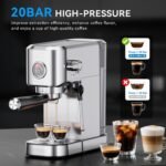 20Bar Espresso Machine, Compact Espresso Maker with Milk Frother, Stainless Steel Coffee Machine for Cappuccino&Latte, 42oz Water Tank, Visible Pressure Gauge, Home&Office, Silver - Image 3