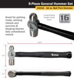 Titan 63125 5-Piece Hammer Set, Includes 16oz & 32oz Ball Pein, 32oz Rubber Mallet, 3lb Sledgehammer, & 3lb Cross Pein, Shock Absorbing Fiberglass Handles with Textured Grips - Image 4