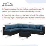 Shintenchi 7 Pieces Outdoor Patio Sectional Sofa Couch, Wicker Furniture Patio Conversation Sets with Washable Cushions & Coffee Table for Garden, Poolside, Backyard (Aegean Blue) - Image 4