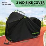 Bike Cover Waterproof Outdoor Storage for 1/2/3 Bikes, Bicycle Cover Rain Sun UV Dust Wind Proof with Storage Bag for Mountain Road Bike/Ebike (210D Black+Green, XL Size for 1 bike) - Image 3