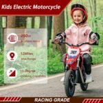 OLALA 36V Electric Dirt Bike for Kids Aged 3-8, Brushless 250W Racing Grade Electric Motorcycle, Up to 15.5MPH & 3 Speed Settings, Safe Disc Brakes, 12'' Off-Road Knobby Tires, Red - Image 3