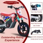 OLALA 36V Electric Dirt Bike for Kids Aged 3-8, Brushless 250W Racing Grade Electric Motorcycle, Up to 15.5MPH & 3 Speed Settings, Safe Disc Brakes, 12'' Off-Road Knobby Tires, Red - Image 4