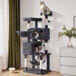 Yaheetech 64.5in Extra Large Multi-Level Cat Tree Kittens Play House Condo with Platform, Perch Hammock & Scratching Posts, Dark Gray - Image 3