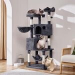Yaheetech 64.5in Extra Large Multi-Level Cat Tree Kittens Play House Condo with Platform, Perch Hammock & Scratching Posts, Dark Gray - Image 4