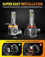 H11 9005 LED Bulbs Combo, 60,000LM Super Brighter, 1:1 Halogen Mini Size, 6500K White H9 H8 HB3 Driving Light Bulbs with Fan, Plug and Play, Automotive light Assemblies, Pack of 4 - Image 5