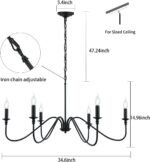 Black Chandelier,6-Light Rustic Industrial Iron Chandeliers for Dining Room Lighting Fixtures Hanging,Candle Hanging Hallway, Living Room, Foyer, Bedroom, Office, Bar,Island Lights - Image 3