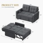 DWVO 55" Convertible Sofa Bed, 3-in-1 Sleeper Sofa with Pull-Out Bed, Linen Futon Couch with Adjustable Backrest and Side Pocket, Modern Loveseat for Living Room Apartment, Grey - Image 3