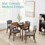 Best Choice Products 5-Piece Dining Set, Compact Mid-Century Modern Table & Chair Set for Home, Apartment w/ 4 Chairs, Padded Seats & Backrests, Wooden Frame - Walnut/Light Gray - Image 3