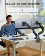 HUANUO Dual Monitor Stand - Full Adjustable Monitor Desk Mount Swivel Vesa Bracket with C Clamp, Grommet Mounting Base for 13 to 32 Inch Computer Screens - Each Arm Holds 4.4 to 19.8lbs - Image 3