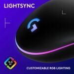 Logitech G203 Wired Gaming Mouse, 8,000 DPI, Rainbow Optical Effect LIGHTSYNC RGB, 6 Programmable Buttons, On-Board Memory, Screen Mapping, PC/Mac Computer and Laptop Compatible - Black - Image 5