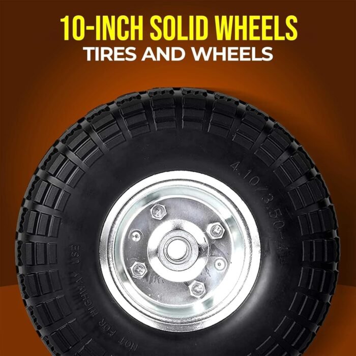 AR-PRO (2-Pack) 10-Inch Solid Rubber Tire Wheels - Replacement 4.10/3.50-4" Flat Free Tire with 5/8" Bearings, 2.2" Offset Hub - Compatible with Hand Truck, Wheelbarrow, Dolly, Gorilla Carts - Image 5