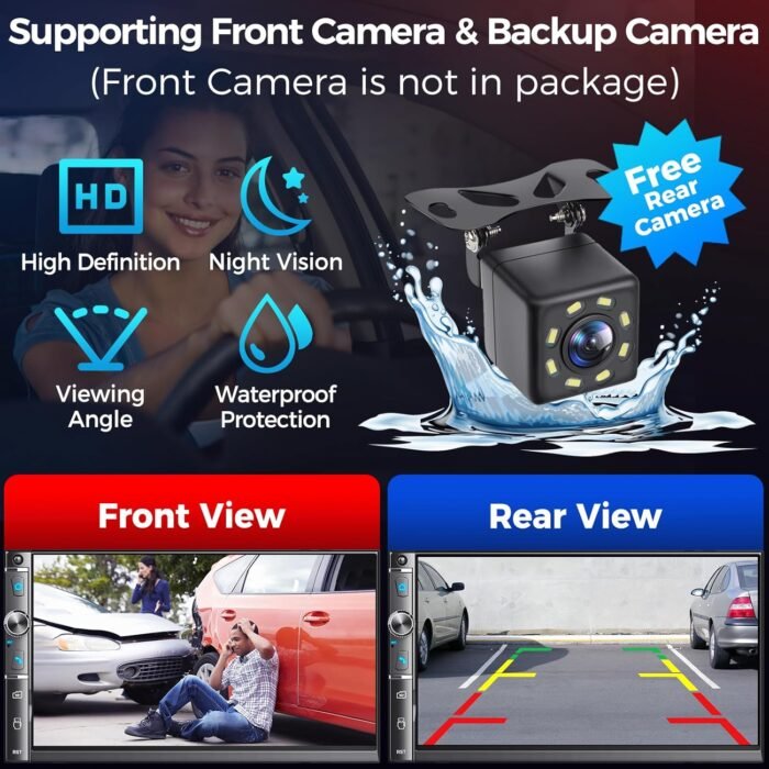Double Din Car Stereo with 7" HD Touchscreen, Wireless Apple Carplay & Android Auto, Bluetooth, 240W, SWC, Subwoofer Output, Mirror Link, FM/AM Car Radio Receiver, Backup Camera - Image 5