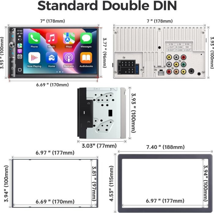 Double Din Car Stereo with 7" HD Touchscreen, Wireless Apple Carplay & Android Auto, Bluetooth, 240W, SWC, Subwoofer Output, Mirror Link, FM/AM Car Radio Receiver, Backup Camera - Image 8