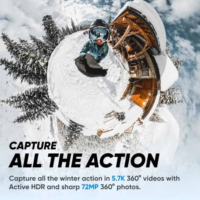 Insta360 X3 Snow Kit (New Version) - 360 Action Camera with 5.7K 360 Active HDR Video, 4K Single-Lens Camera, Waterproof, FlowState Stabilization, 2.29" Touchscreen, AI Editing, Wintersports - Image 4