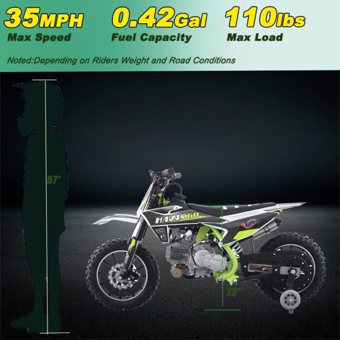 X-PRO Hawk 60 Gas Powered Dirt Bike with CVT Transmission, Electric Start, Disc Brake! 10" Wheels! with Free Training Wheels！ - Image 3