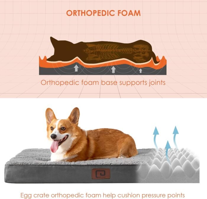 EHEYCIGA Orthopedic XL Dog Beds for Extra Large Dogs with Removable Washable Cover for Crate, Grey, 41x27 - Image 3