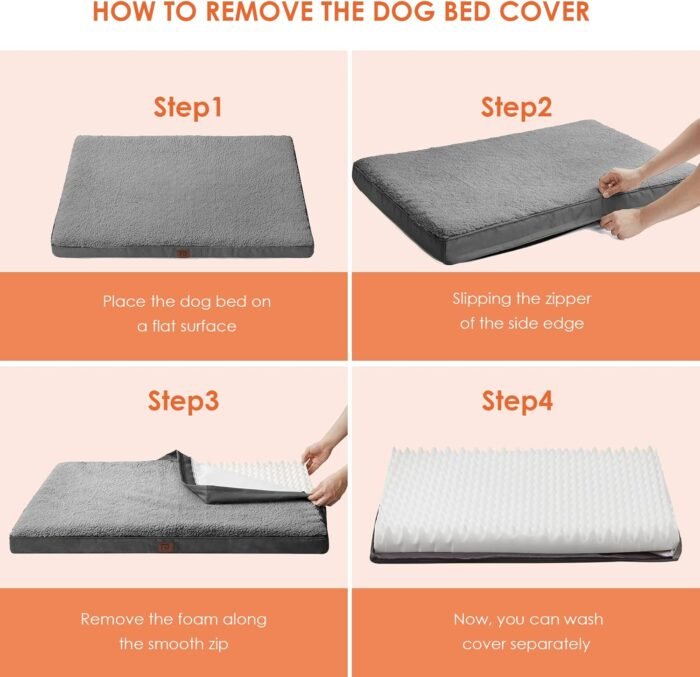EHEYCIGA Orthopedic XL Dog Beds for Extra Large Dogs with Removable Washable Cover for Crate, Grey, 41x27 - Image 5