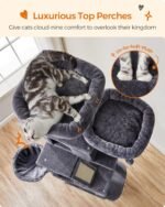 Feandrea Cat Tree, 81.1-Inch Large Cat Tower with 13 Scratching Posts, 2 Perches, 2 Caves, Basket, Hammock, Pompoms, Multi-Level Plush Cat Condo for Indoor Cats, Smoky Gray UPCT190G01 - Image 4