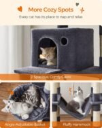 Feandrea Cat Tree, 81.1-Inch Large Cat Tower with 13 Scratching Posts, 2 Perches, 2 Caves, Basket, Hammock, Pompoms, Multi-Level Plush Cat Condo for Indoor Cats, Smoky Gray UPCT190G01 - Image 5