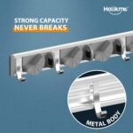 Holikme Mop Broom Holder Wall Mount Metal Pantry Organization and Storage Garden Kitchen Tool Organizer Wall Hanger for Home Goods (4 Positions with 4 Hooks, Silver) - Image 3