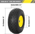 2 PCS Exact Replacement 15x6.00-6" Front Tires and Wheel Assembly for John Deere Riding Mowers, Compatible with John Deere 100 and 300 Series, 3" Offset Hub, 3/4" or 5/8" or 1/2" Bushings - Image 3
