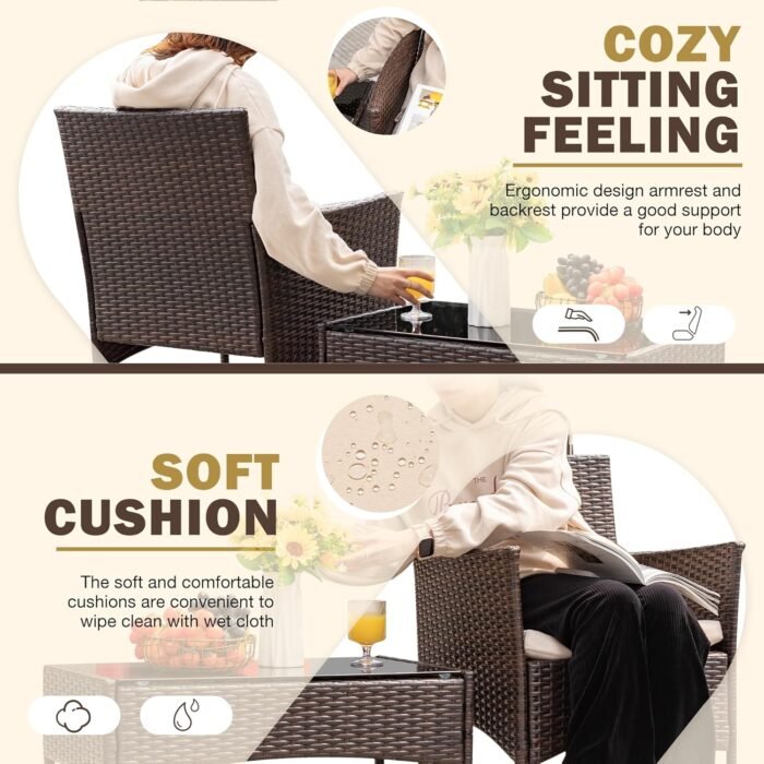 Homall Outdoor Indoor Use Backyard Porch Garden Poolside Balcony Sets Clearance Brown and Beige 4 Pieces Furniture - Image 3