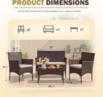 Homall Outdoor Indoor Use Backyard Porch Garden Poolside Balcony Sets Clearance Brown and Beige 4 Pieces Furniture - Image 4