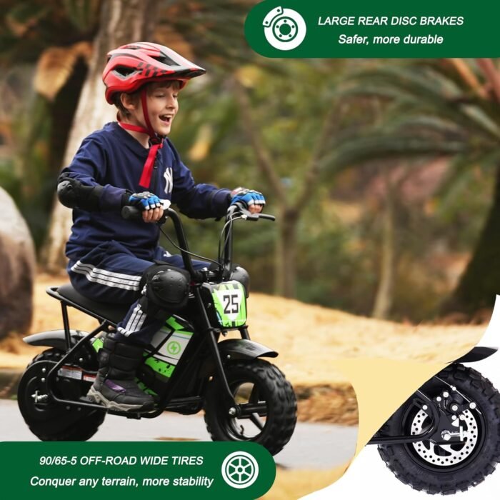 Electric Dirt Bike for Kids- 250W Peak Motor, 24V 9AH Battery, Up to 12MPH & 12 Miles Range, Max Load 100 LBS, Off-Road Tire, 2-Speed Electric Motorcycle for Ages 3-11,Green - Image 4