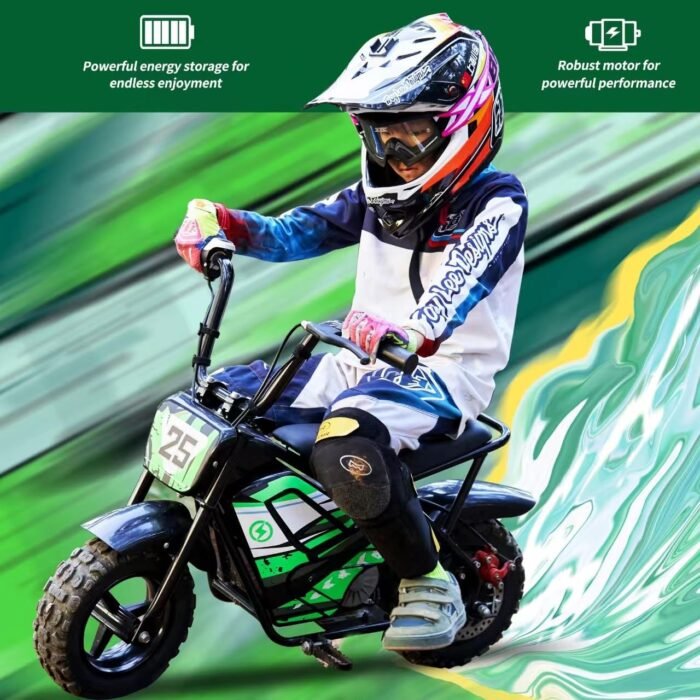 Electric Dirt Bike for Kids- 250W Peak Motor, 24V 9AH Battery, Up to 12MPH & 12 Miles Range, Max Load 100 LBS, Off-Road Tire, 2-Speed Electric Motorcycle for Ages 3-11,Green - Image 5