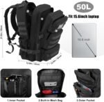 50L Military Tactical Backpack Large Day Backpack for Men Molle Army 3 Days Assault Pack Bug Out Bag Water Resistant and Heavy Duty Hiking Treeking Rucksack - Black - Image 4