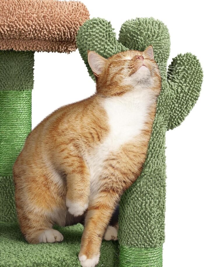 Yaheetech Cactus Cat Tree, 42in Cat Tower for Indoor Cats, Multi Level Kitten Condo Scratching Post, Cat Activity Center Pet Furniture w/Ball, Plush Perch, Platform, Basket - Image 4